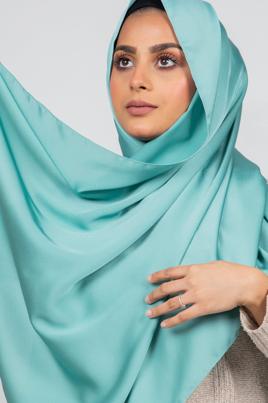 Turquoise Satin Hijab - Festive Collection
