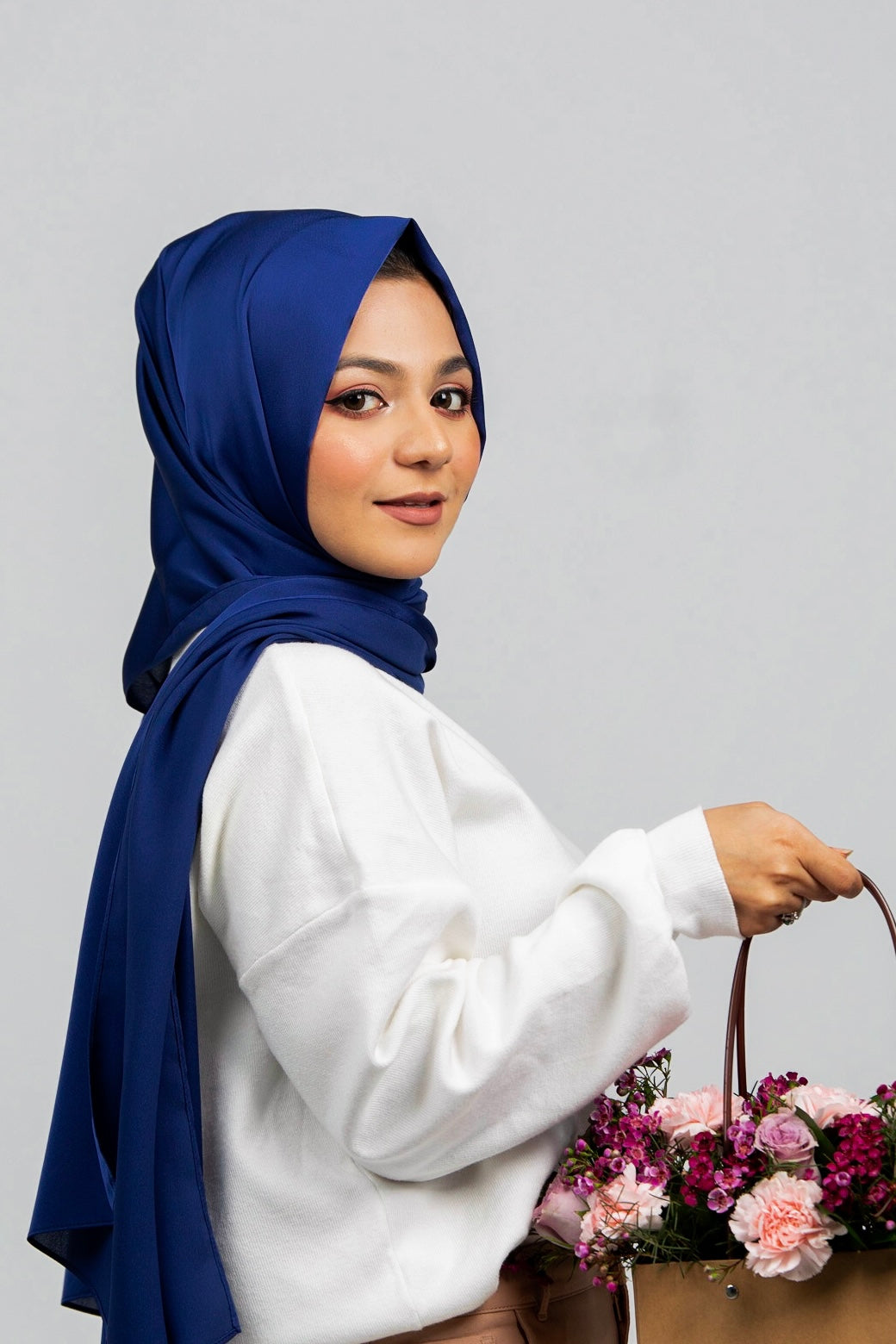 Navy Satin Hijab - Festive Collection