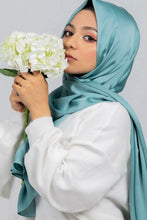 Load image into Gallery viewer, Turquoise Satin Hijab - Festive Collection
